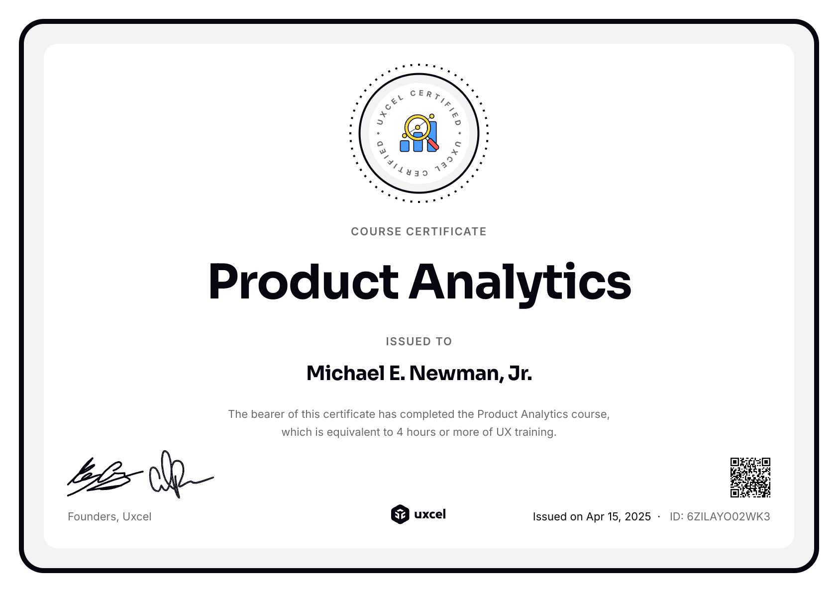 Michael E. Newman, Jr.'s certificate